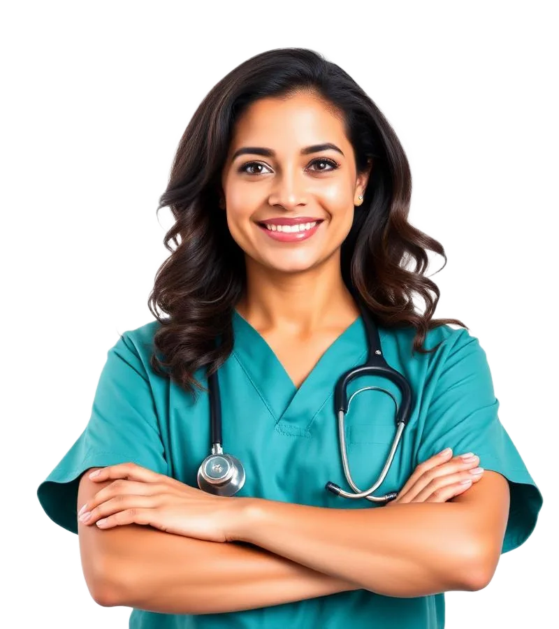 Médica sorrindo com estetoscópio